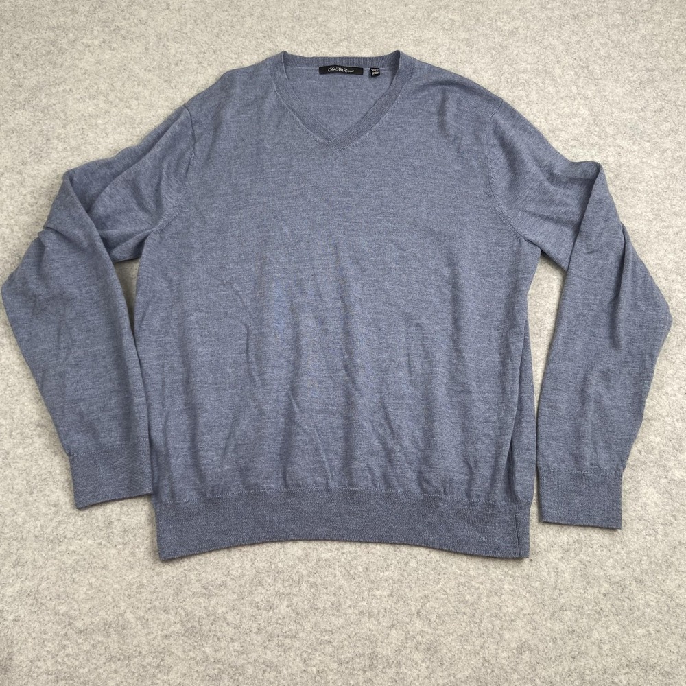 Saks Fifth Avenue Sweater Mens 2XL Blue Merino Wool V Neck Pullover Knit Casual